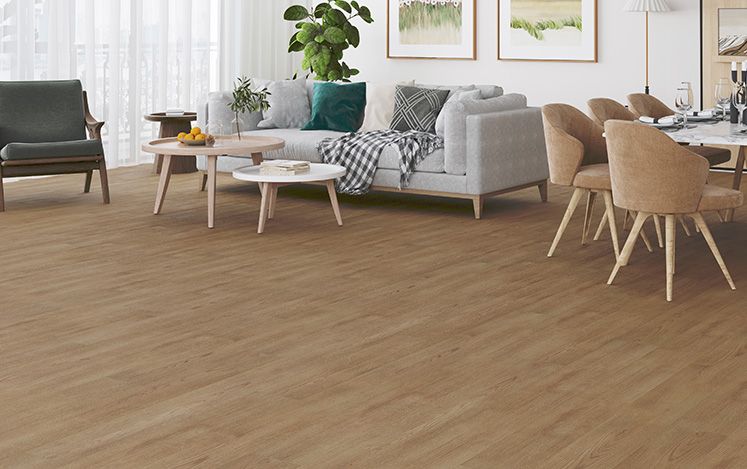 Living room with wooden flooring, furniture, and decor