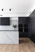 Modern kitchen with black and white design elements