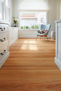 Wooden floor in a room with white walls and furniture.