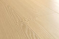 Light beige wood-look floor planks with visible grain texture and a small cluster of water droplets in the center.