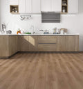 Modern kitchen with wooden cabinets and white countertops